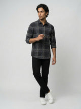 Men Shirt Check Jet Black Regular Fit