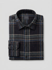 Men Shirt Check Jet Black Regular Fit