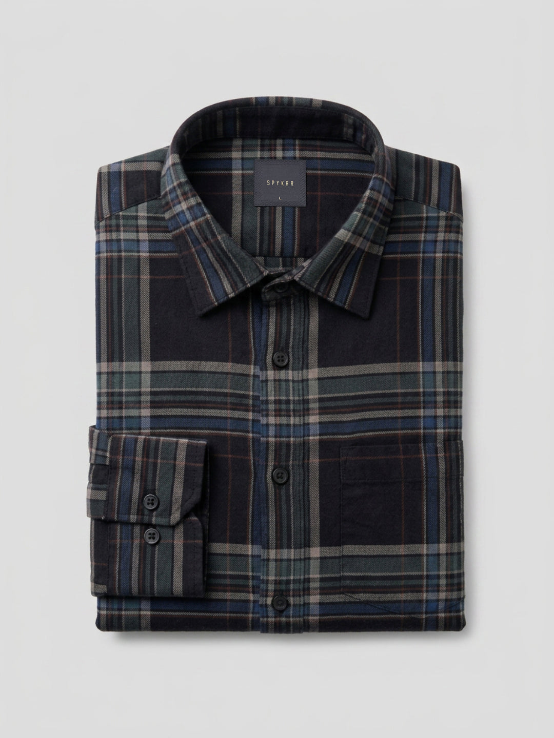 Men Shirt Check Jet Black Regular Fit