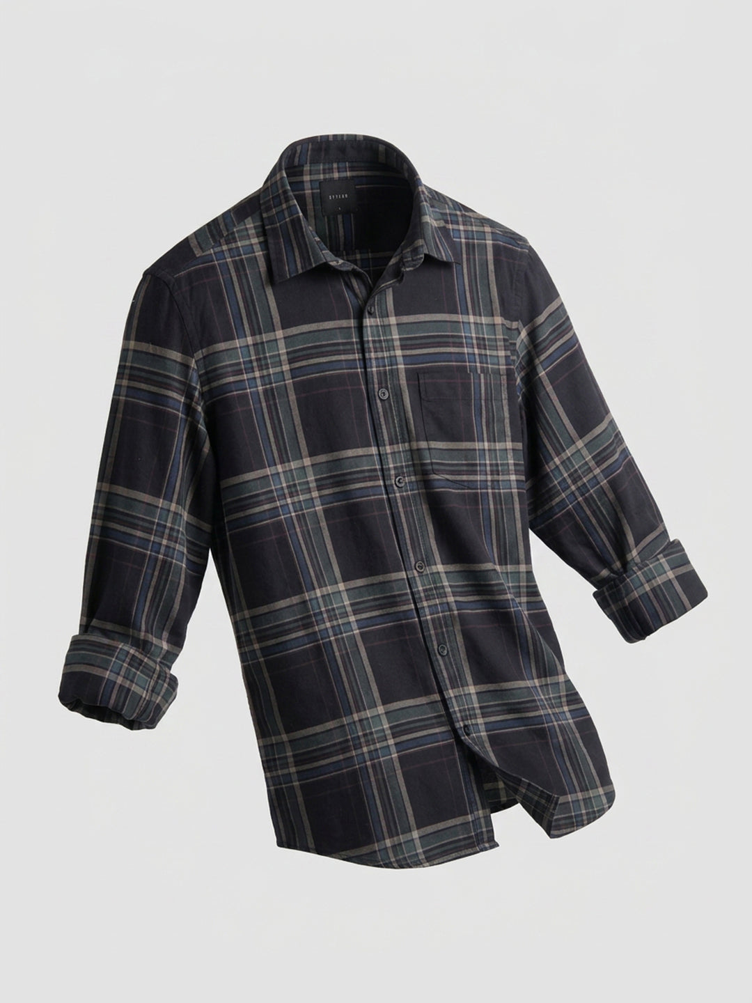 Men Shirt Check Jet Black Regular Fit