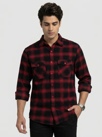 Men Shirt Check Red Regular Fit