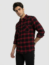 Men Shirt Check Red Regular Fit