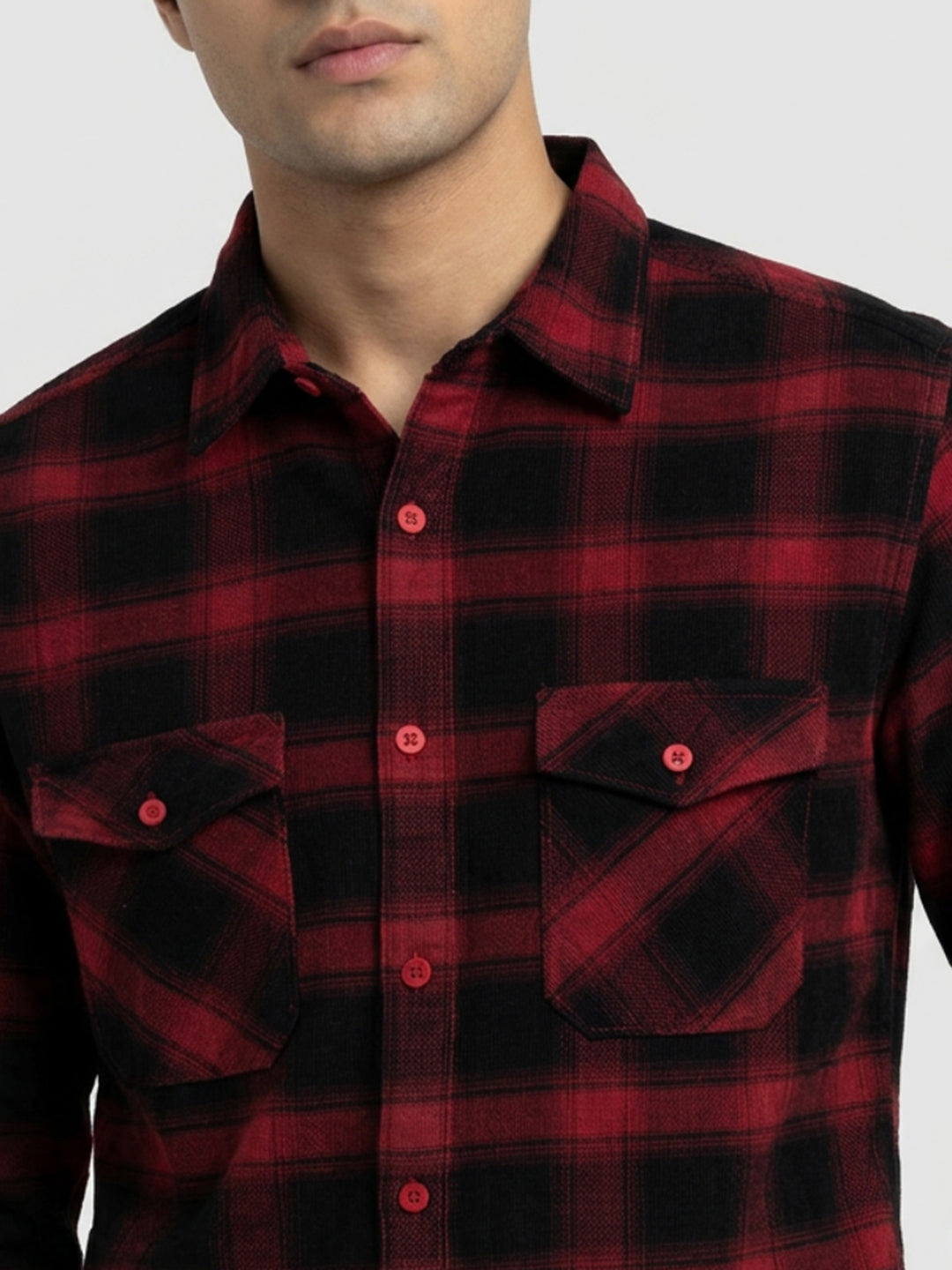 Men Shirt Check Red Regular Fit