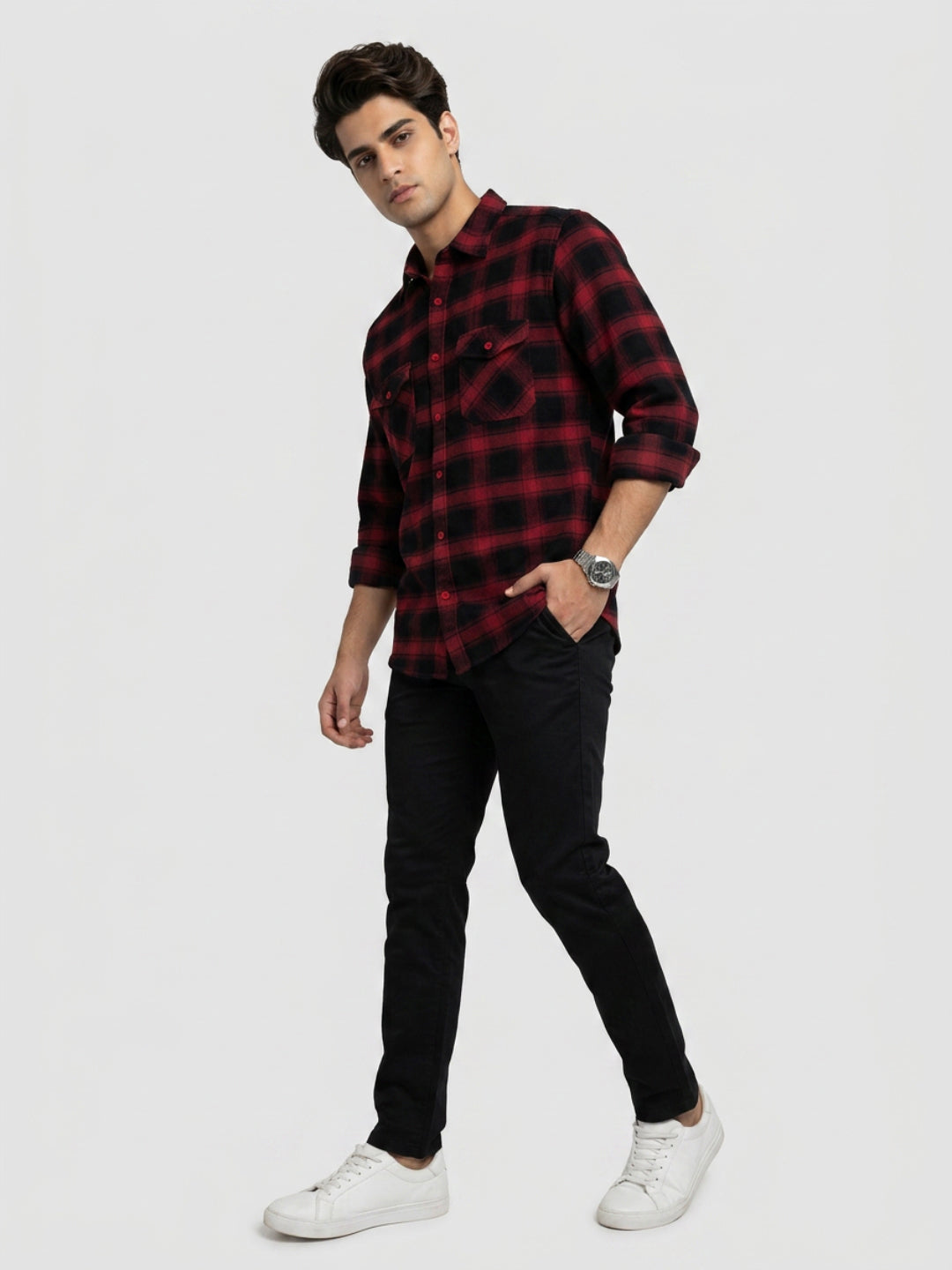Men Shirt Check Red Regular Fit