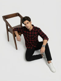 Men Shirt Check Red Regular Fit