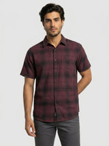 Men Shirt Check Maroon Regular Fit