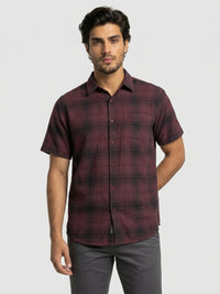 Men Shirt Check Maroon Regular Fit