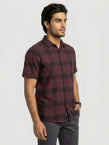 Men Shirt Check Maroon Regular Fit