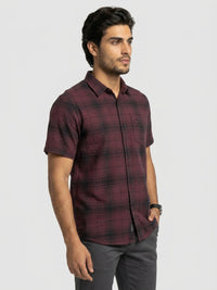 Men Shirt Check Maroon Regular Fit
