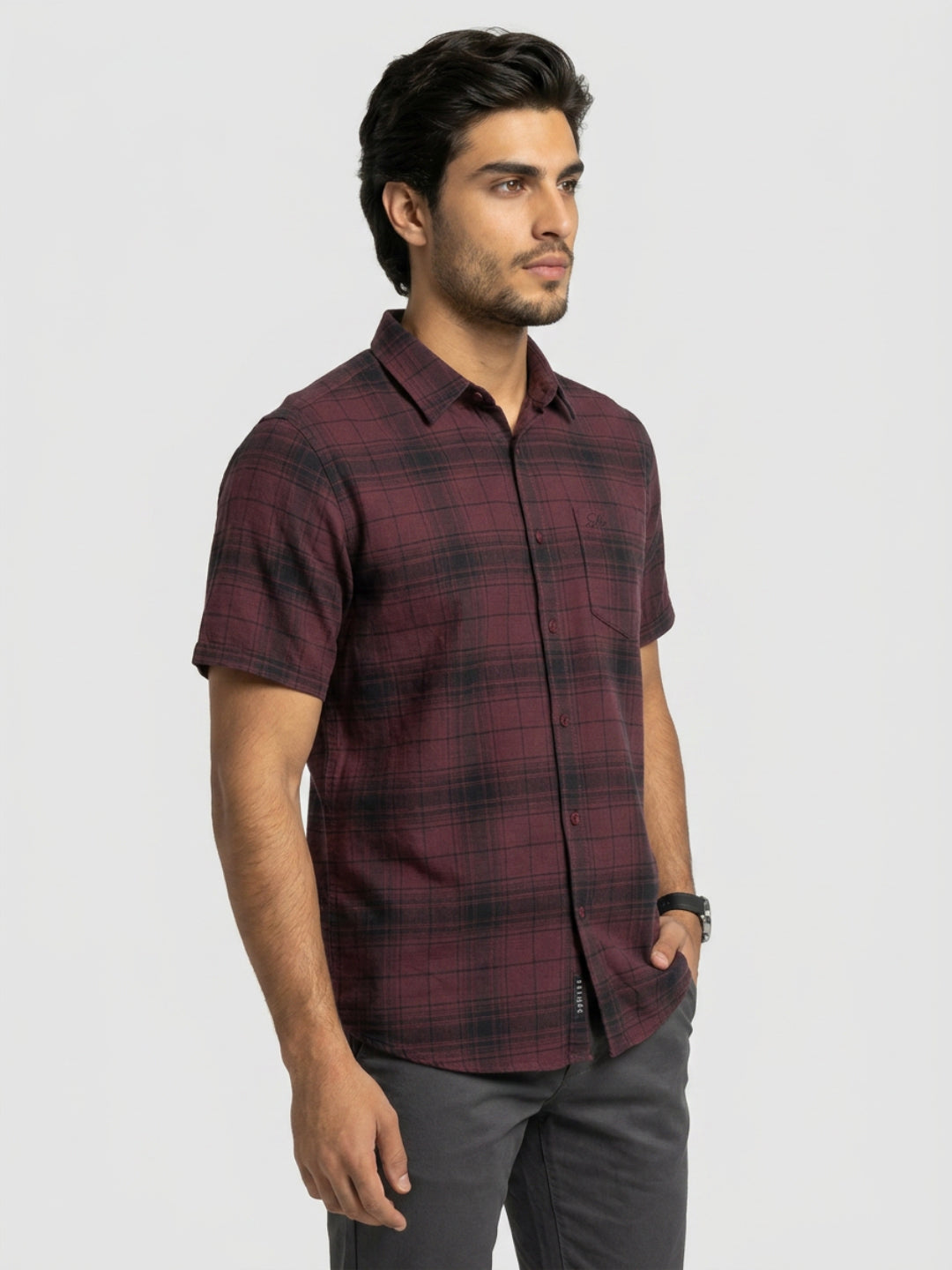 Men Shirt Check Maroon Regular Fit