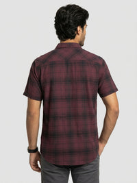 Men Shirt Check Maroon Regular Fit