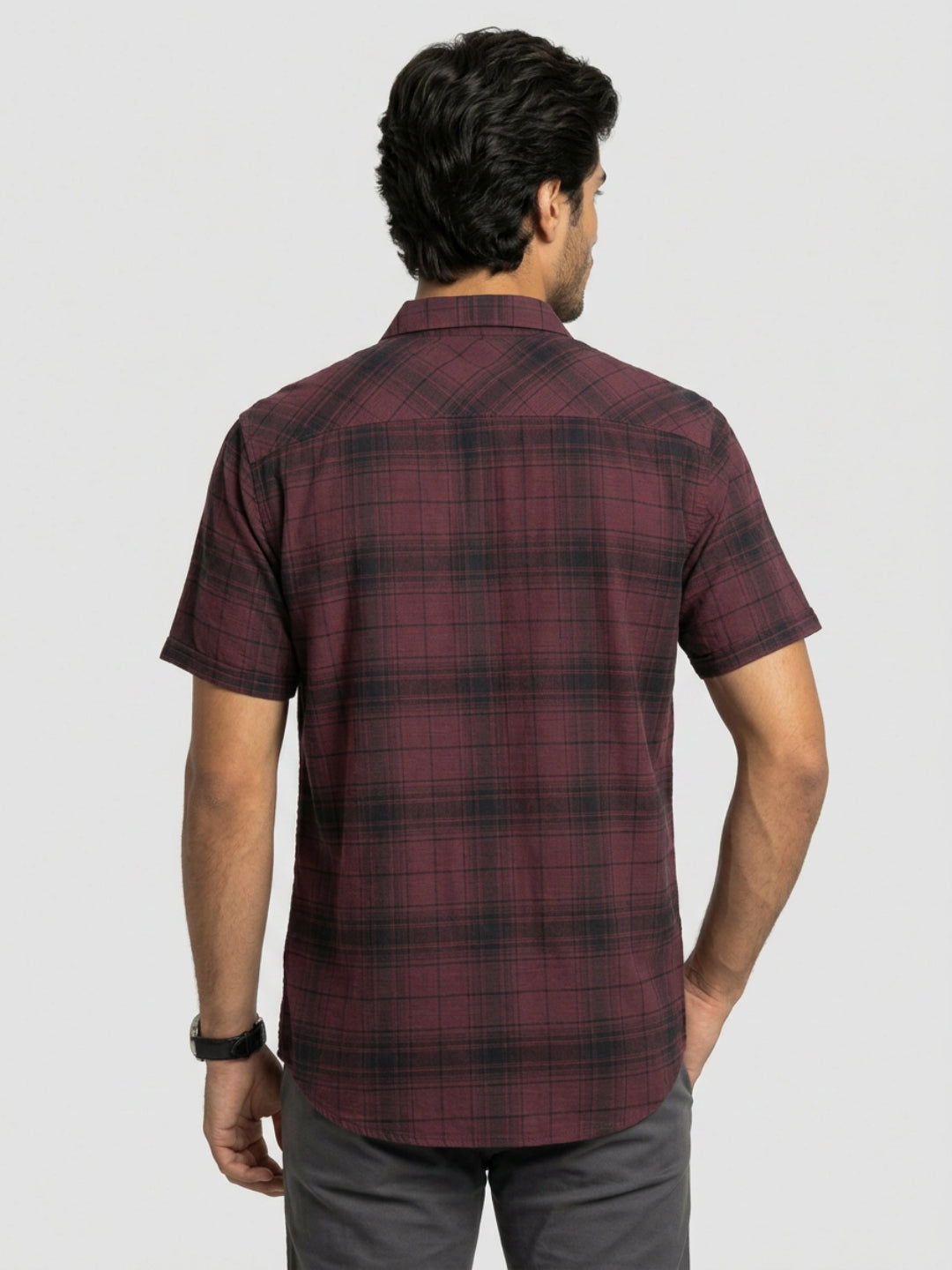 Men Shirt Check Maroon Regular Fit