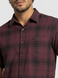 Men Shirt Check Maroon Regular Fit