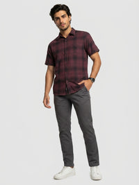 Men Shirt Check Maroon Regular Fit