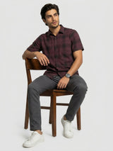 Men Shirt Check Maroon Regular Fit