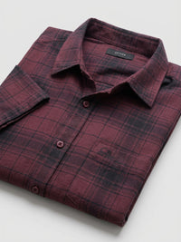 Men Shirt Check Maroon Regular Fit
