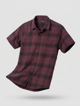 Men Shirt Check Maroon Regular Fit
