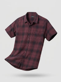 Men Shirt Check Maroon Regular Fit
