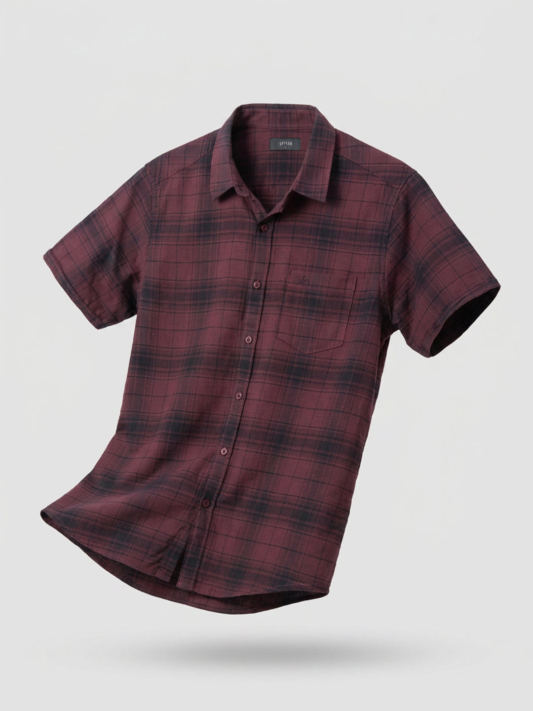 Men Shirt Check Maroon Regular Fit