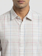 Men Shirt Check Grey Regular Fit