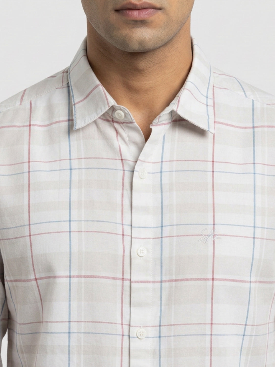 Men Shirt Check Grey Regular Fit