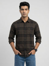 Men Shirt Check Brown Regular Fit
