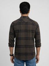 Men Shirt Check Brown Regular Fit
