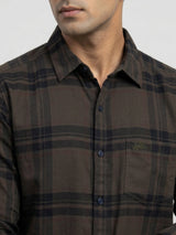 Men Shirt Check Brown Regular Fit