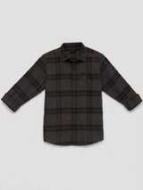 Men Shirt Check Brown Regular Fit