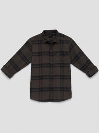 Men Shirt Check Brown Regular Fit
