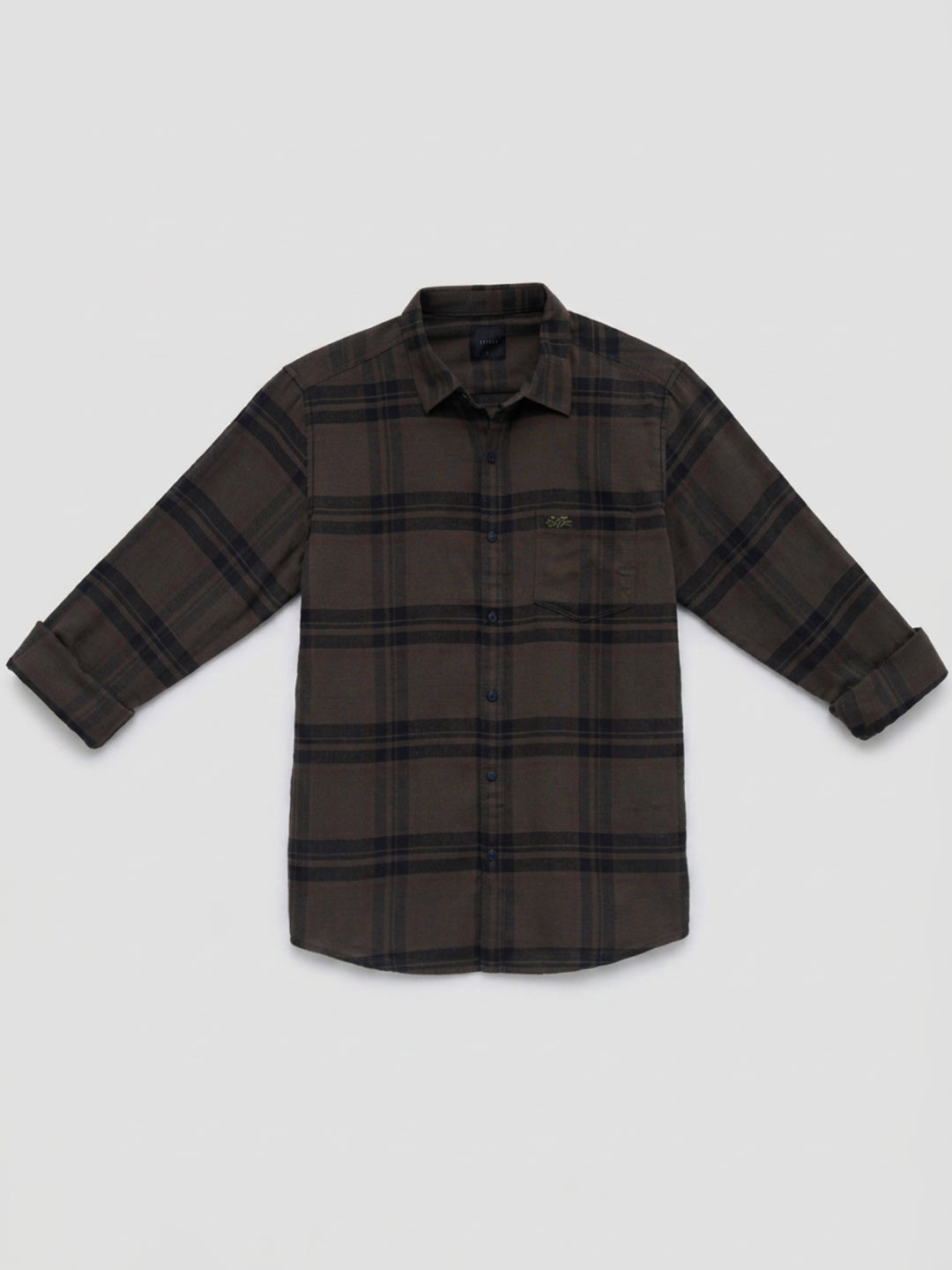Men Shirt Check Brown Regular Fit