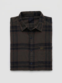 Men Shirt Check Brown Regular Fit