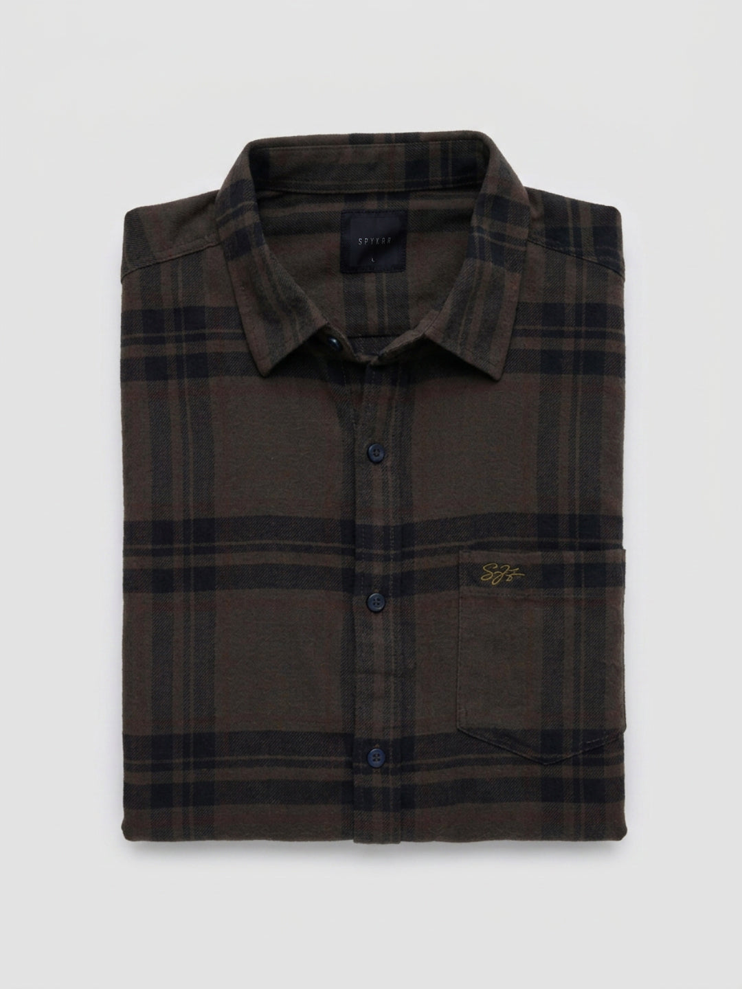 Men Shirt Check Brown Regular Fit