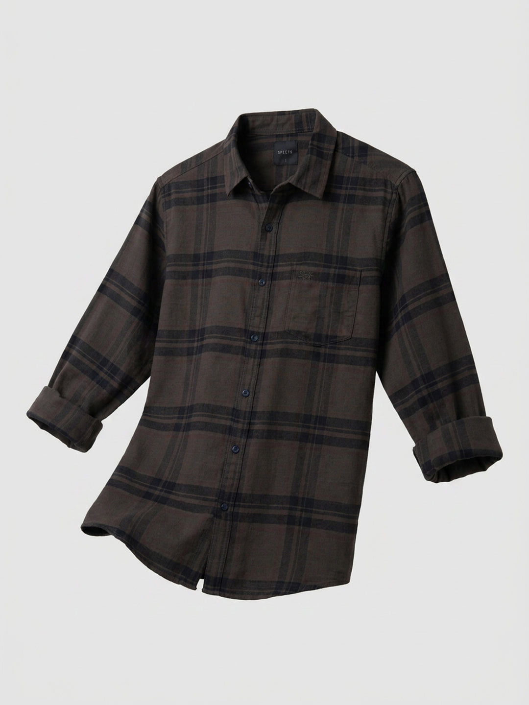 Men Shirt Check Brown Regular Fit