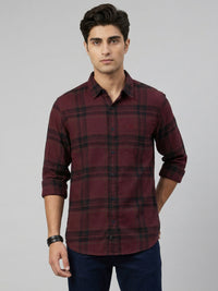 Men Shirt Check Maroon Regular Fit