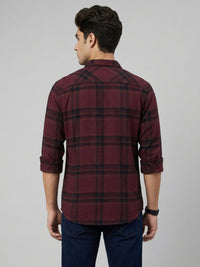 Men Shirt Check Maroon Regular Fit