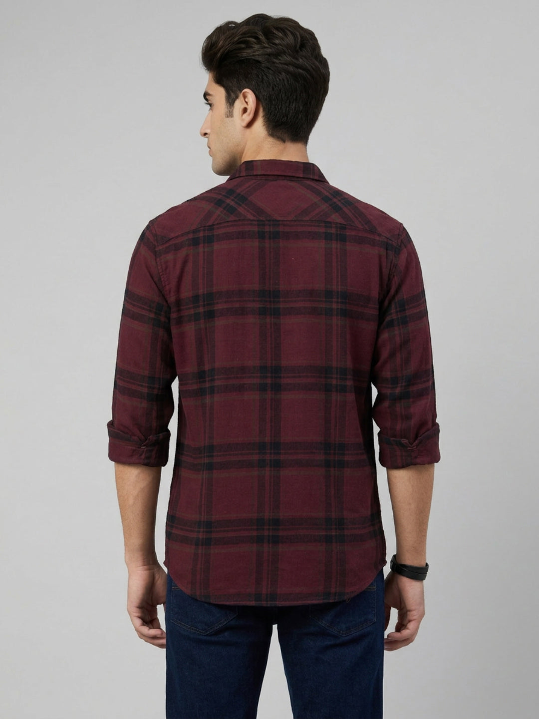 Men Shirt Check Maroon Regular Fit