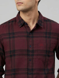 Men Shirt Check Maroon Regular Fit