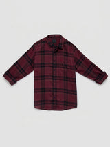 Men Shirt Check Maroon Regular Fit