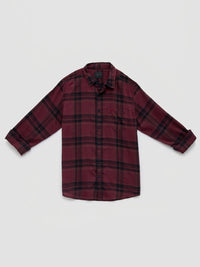 Men Shirt Check Maroon Regular Fit
