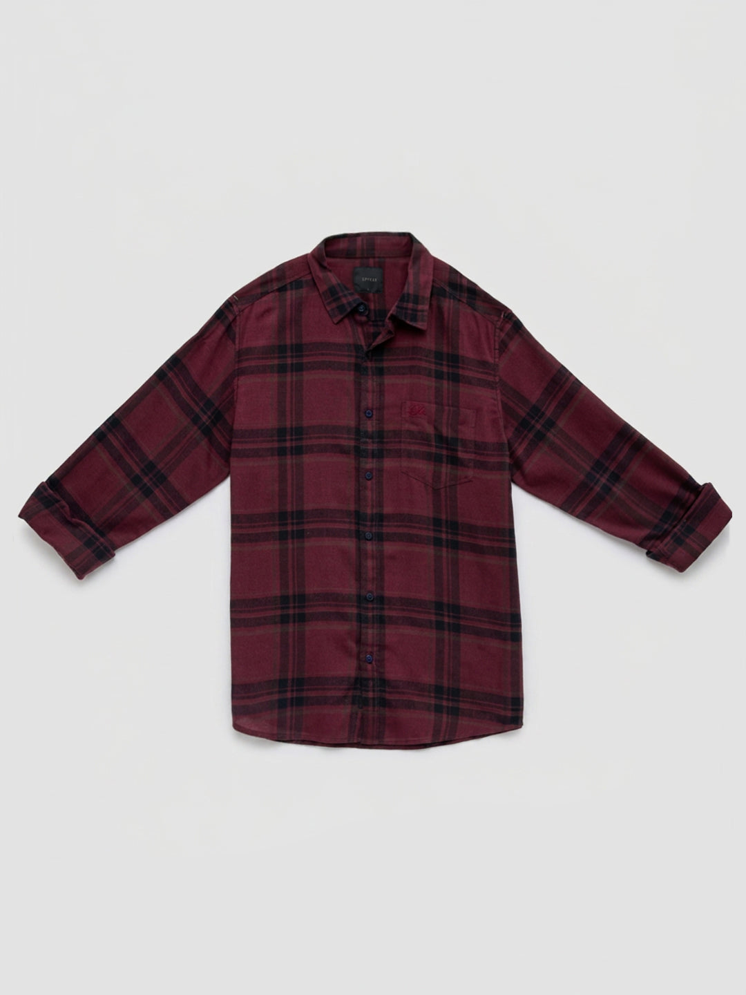 Men Shirt Check Maroon Regular Fit