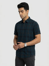 Men Shirt Check Teal Blue Regular Fit