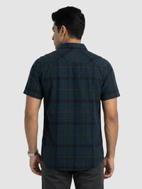 Men Shirt Check Teal Blue Regular Fit