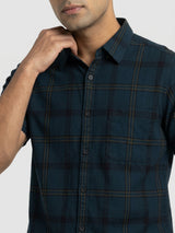 Men Shirt Check Teal Blue Regular Fit