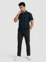 Men Shirt Check Teal Blue Regular Fit