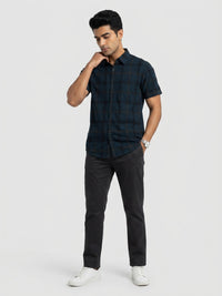 Men Shirt Check Teal Blue Regular Fit