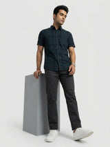 Men Shirt Check Teal Blue Regular Fit