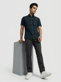 Men Shirt Check Teal Blue Regular Fit