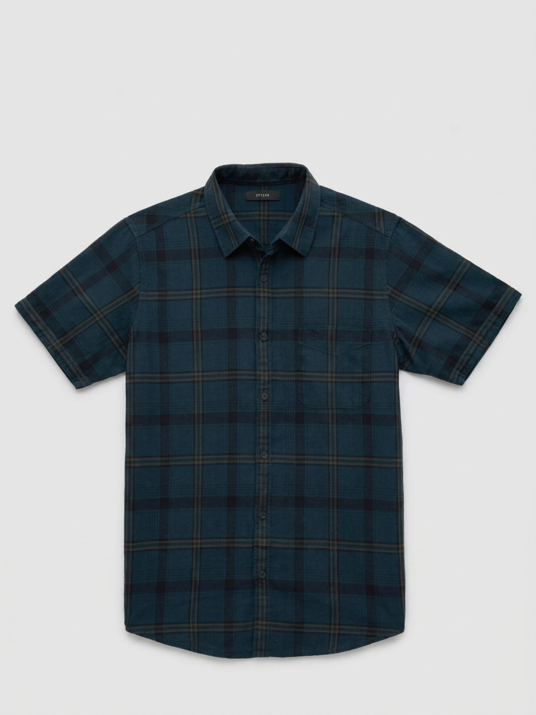 Men Shirt Check Teal Blue Regular Fit