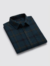 Men Shirt Check Teal Blue Regular Fit